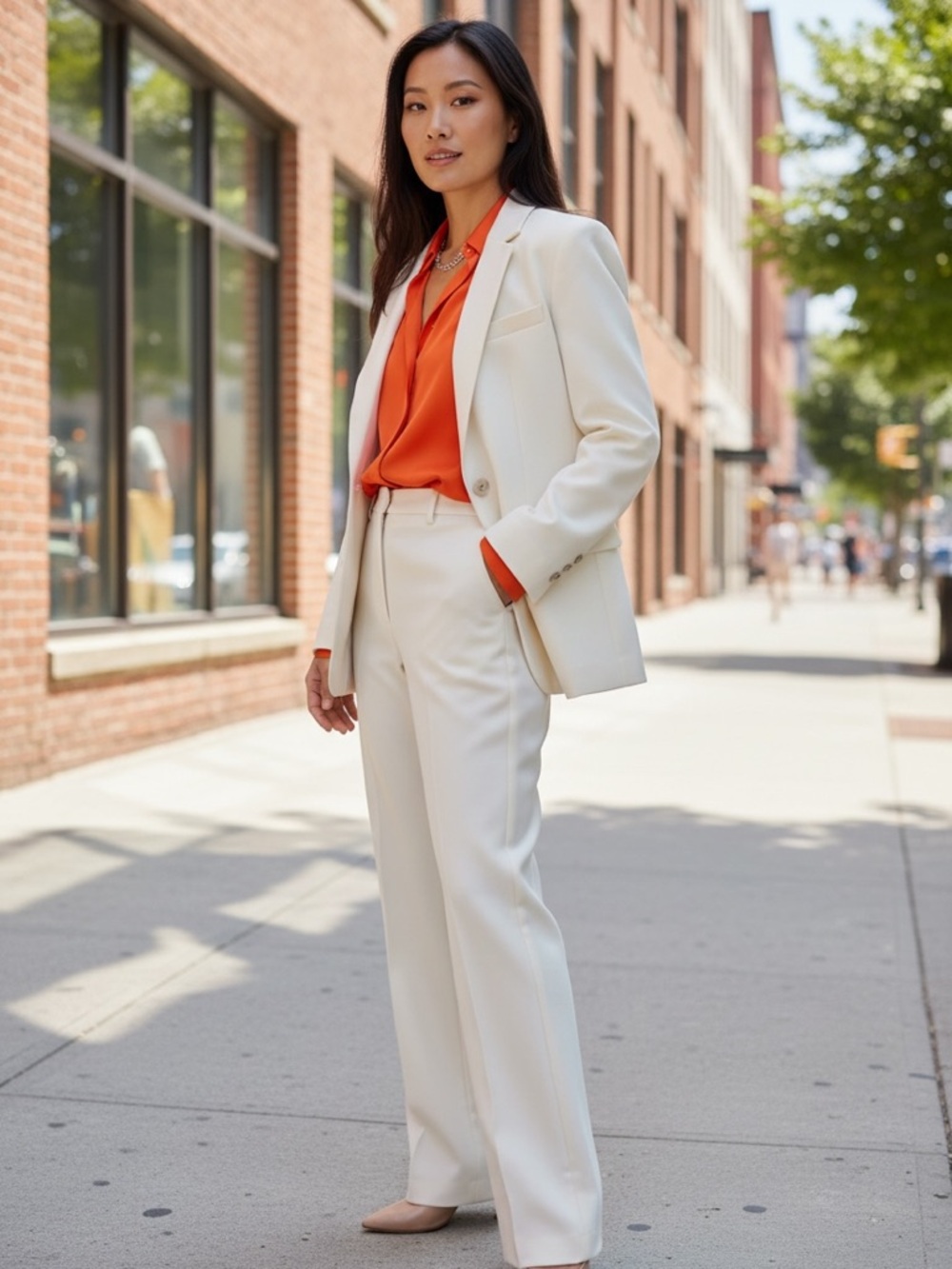 Theory ivory classic “crepe” Tailored Blazer & Trousers size 12&8, minimalist